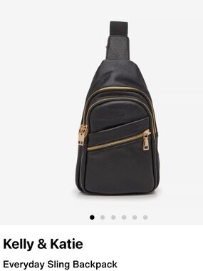 Brand new: Kelly & Katie Black Faux-Leather Sling Backpack with Gold Zippers